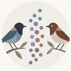 Illustration of two birds facing each other with a gradient of dots between them