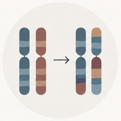 Illustration of chromosomes exchanging segments with an arrow