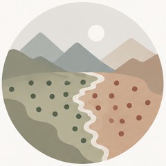Illustration of a landscape split into two zones by a winding path